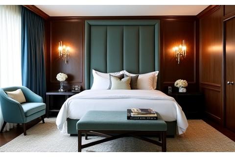 Sophisticated bedroom in Chelsea Townhouse with custom cabinetry